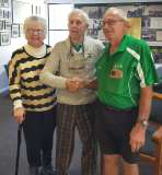 Presenting Charlie and Margaret Earp with a plaque and gift and Charlie a  lifetime memmembership