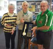 Presenting Charlie and Margaret Earp with a plaque and gift and Charlie a  lifetime memmembership